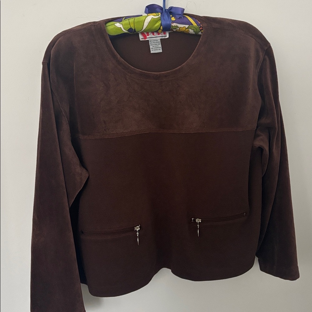 Vintage Richard Sport sweatshirt,dark brown, 2 textures,cropped, boxy, size L